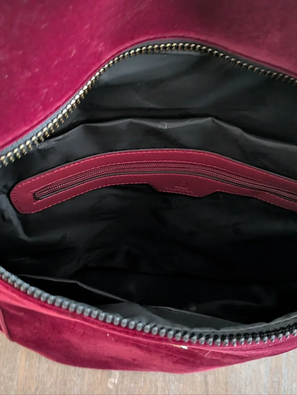 Tote & Carry Velvet Vegan Leather Backpack Bag Burgundy
